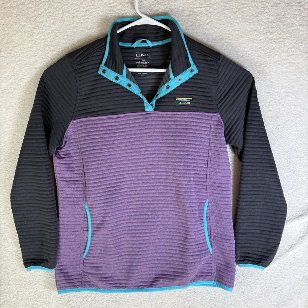 LL Bean Airlight Knit Pullover Fleece Top Womens Large Tall LT Purple T Snap